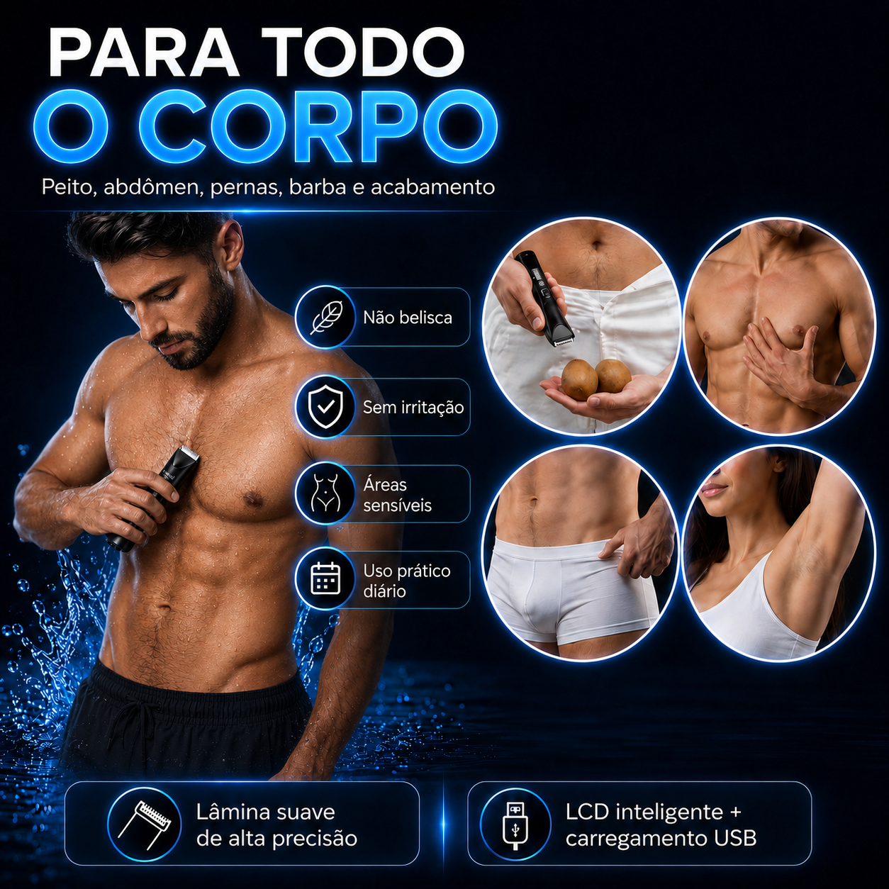 Aparador BladeX para todo o corpo — peito, abdômen, pernas, barba e acabamento